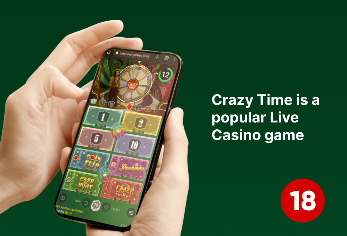 Crazy Time live casino game played on mobile at a live online casino
